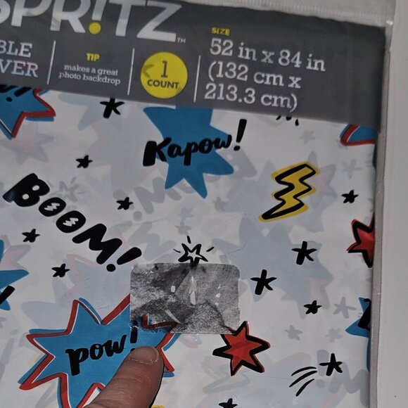 NEW Spritz Boom Pow Kapow 52" x 84" Table Cover Photo Backdrop Super Hero Party - Picture 3 of 4